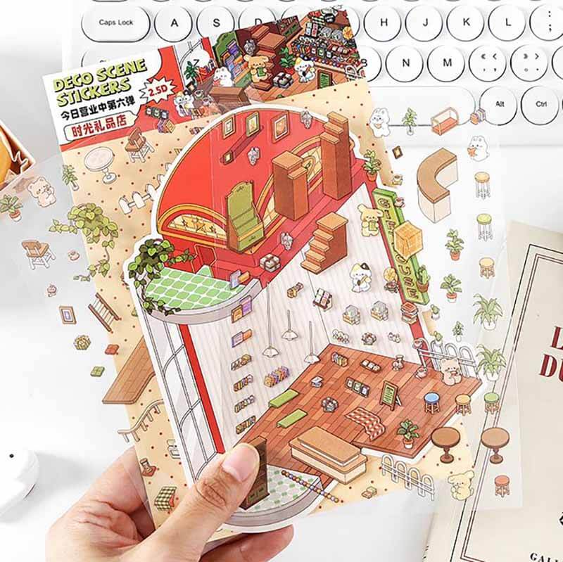Fantasy Gift Shop DIY 3D Scene Stickers 4 Cute Miniature Scenes