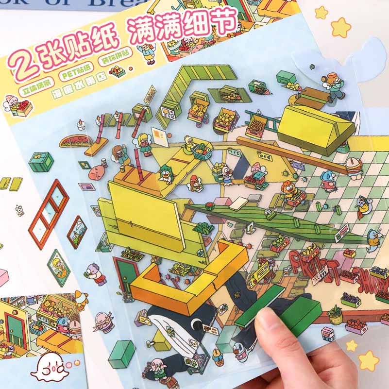Springtime Bear Cottage DIY 3D Scene Stickers 3 Lovely Miniature Scenes