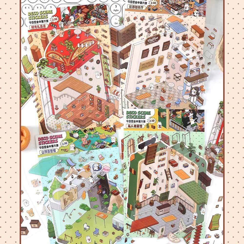 Fantasy Gift Shop DIY 3D Scene Stickers 4 Cute Miniature Scenes