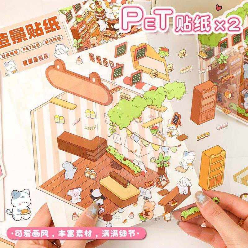 Fluffy Sweet Haven DIY 3D Scene Stickers 4 Cute Miniature Scenes