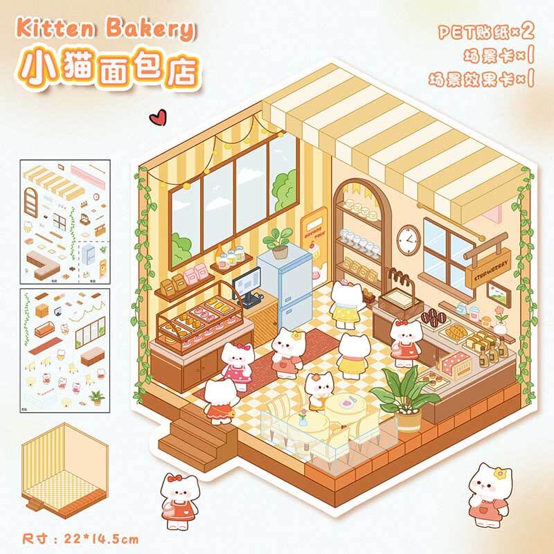 Fluffy Sweet Haven DIY 3D Scene Stickers 4 Cute Miniature Scenes