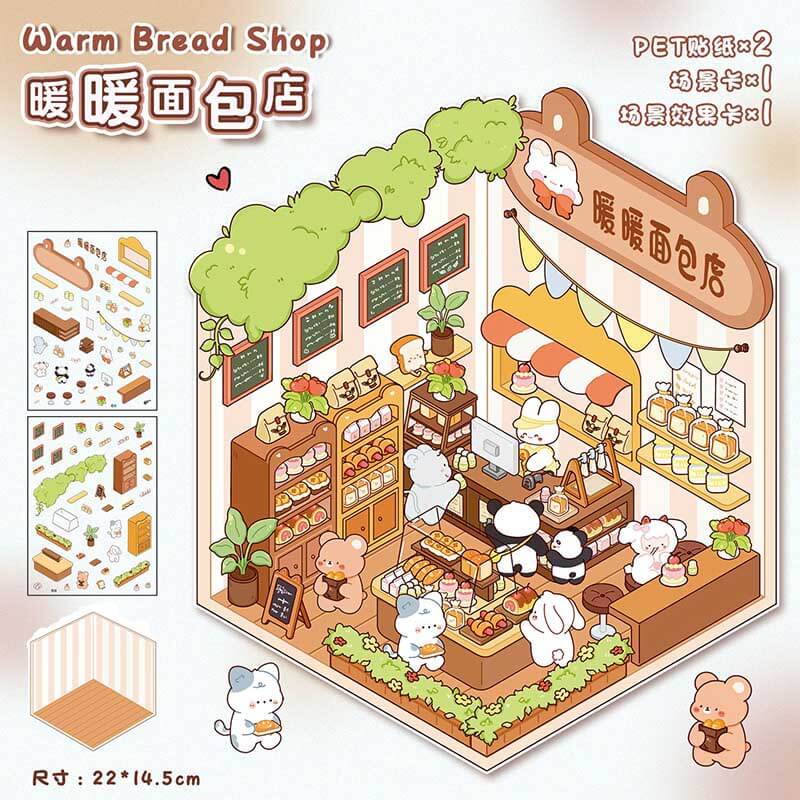 Fluffy Sweet Haven DIY 3D Scene Stickers 4 Cute Miniature Scenes