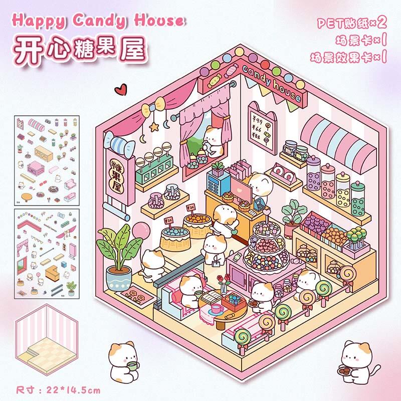 Fluffy Sweet Haven DIY 3D Scene Stickers 4 Cute Miniature Scenes