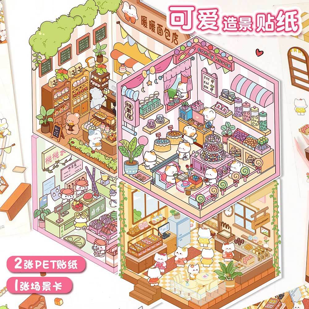 Fluffy Sweet Haven DIY 3D Scene Stickers 4 Cute Miniature Scenes