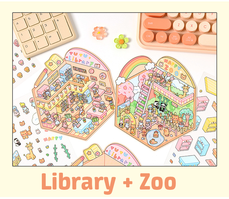 Popular Venues DIY 3D Sticker Collection - 8 Cute Miniature Scenes
