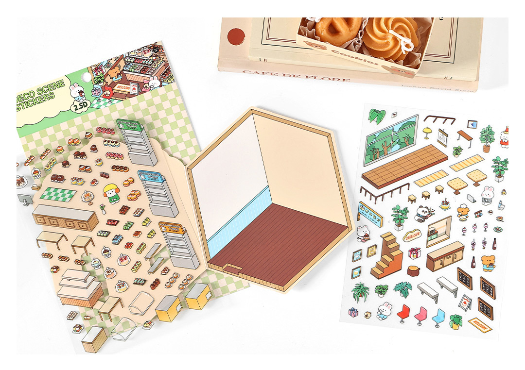 Fun Dessert House DIY 3D Scene Stickers - 3 Cute Miniature Scenes