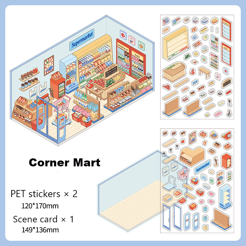 Corner Series: Sweet, Sip, Stay & Shop DIY 3D Scene Stickers 4 Lovely Miniature Scenes