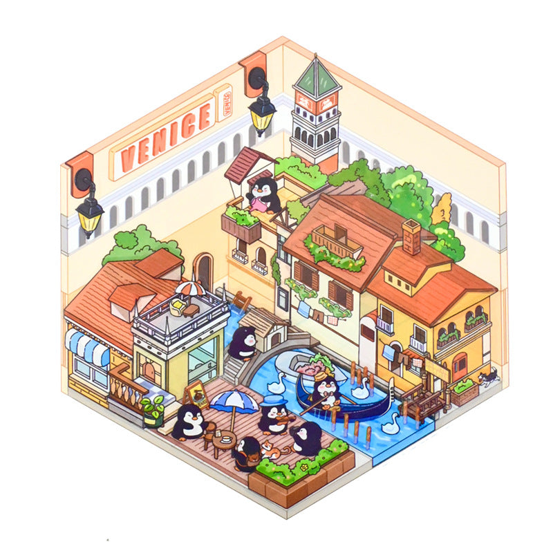 Penguin World Tour DIY 3D Scene Stickers 4 Cute Miniature Scenes