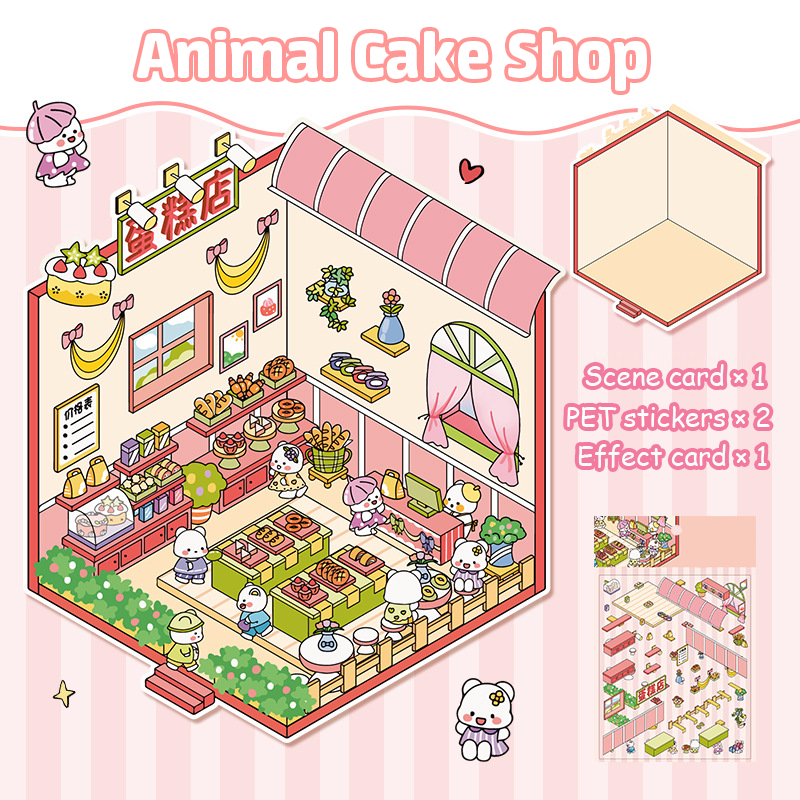 Critter Shop DIY 3D Scene Stickers 4 Cute Miniature Scenes