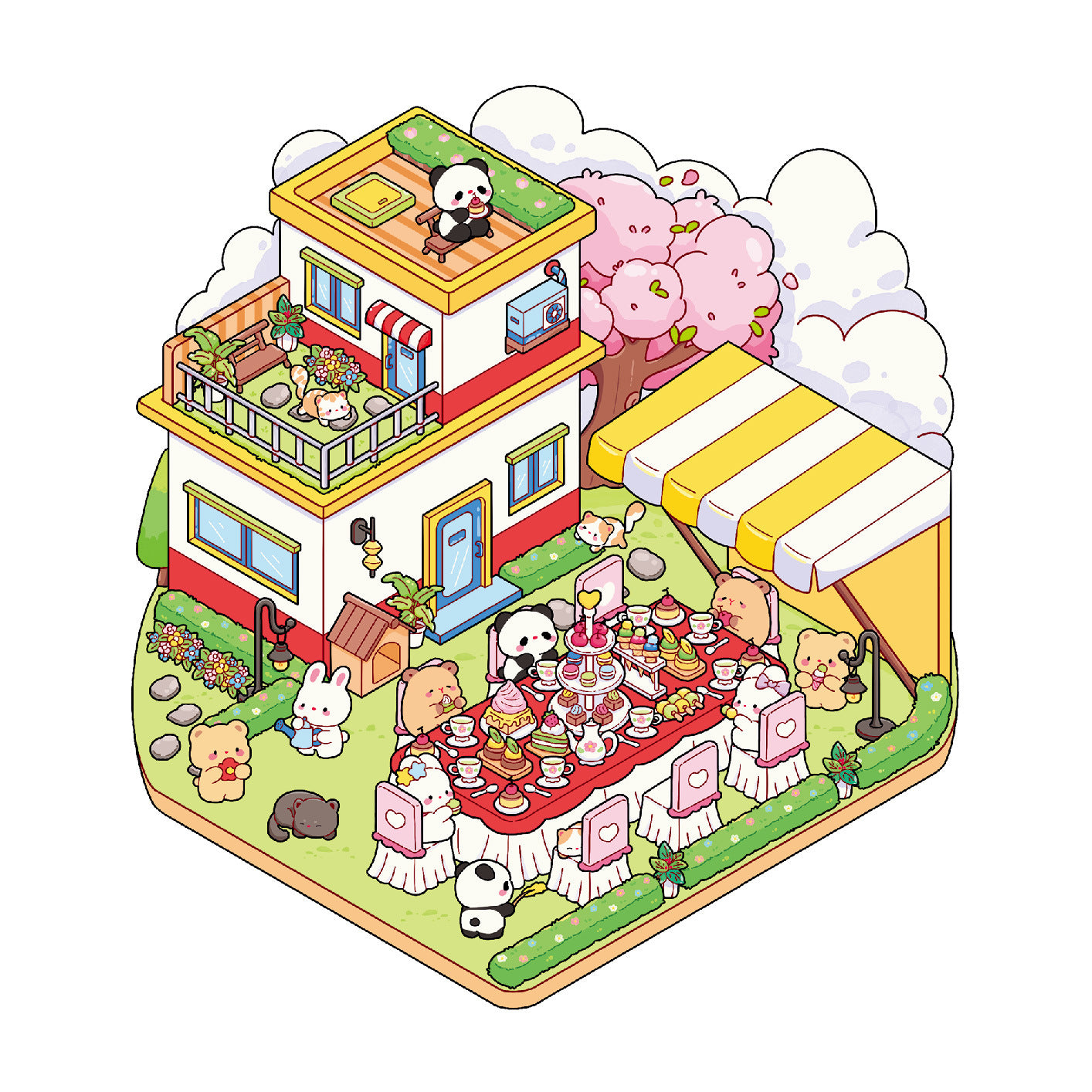 Animal Party DIY 3D Sticker Collection - 4 Cute Miniature Scenes