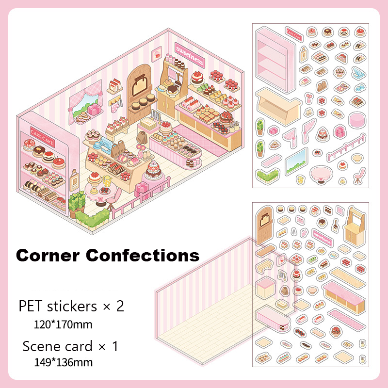 Corner Series: Sweet, Sip, Stay & Shop DIY 3D Scene Stickers 4 Lovely Miniature Scenes