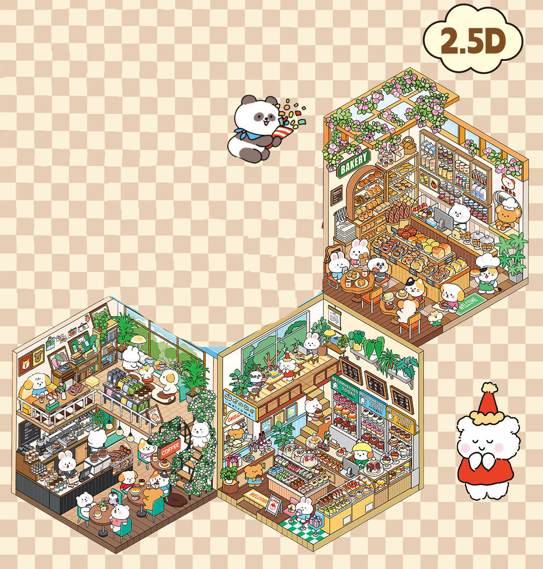 Fun Dessert House DIY 3D Scene Stickers - 3 Cute Miniature Scenes