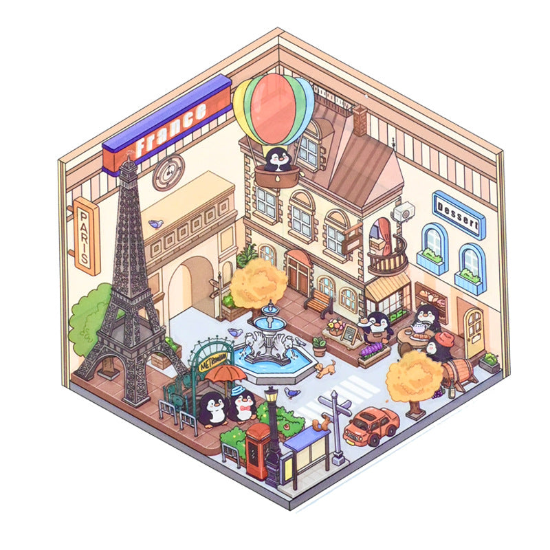 Penguin World Tour DIY 3D Scene Stickers 4 Cute Miniature Scenes