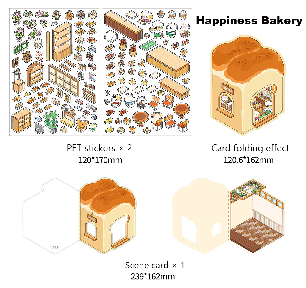 Fun Dessert House DIY 3D Scene Stickers - 3 Cute Miniature Scenes