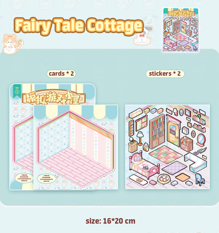 Sim Game Hut DIY 3D Scene Stickers 2 Lovely Miniature Scenes