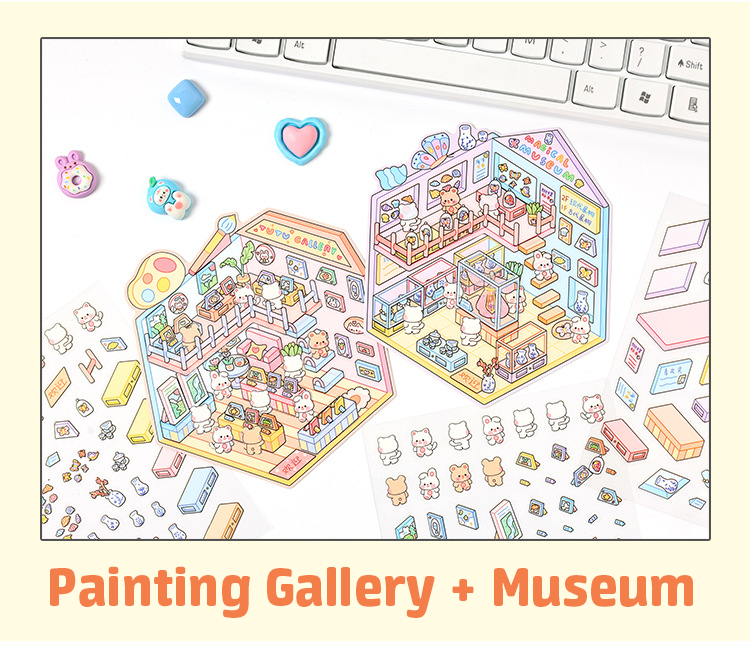Popular Venues DIY 3D Sticker Collection - 8 Cute Miniature Scenes