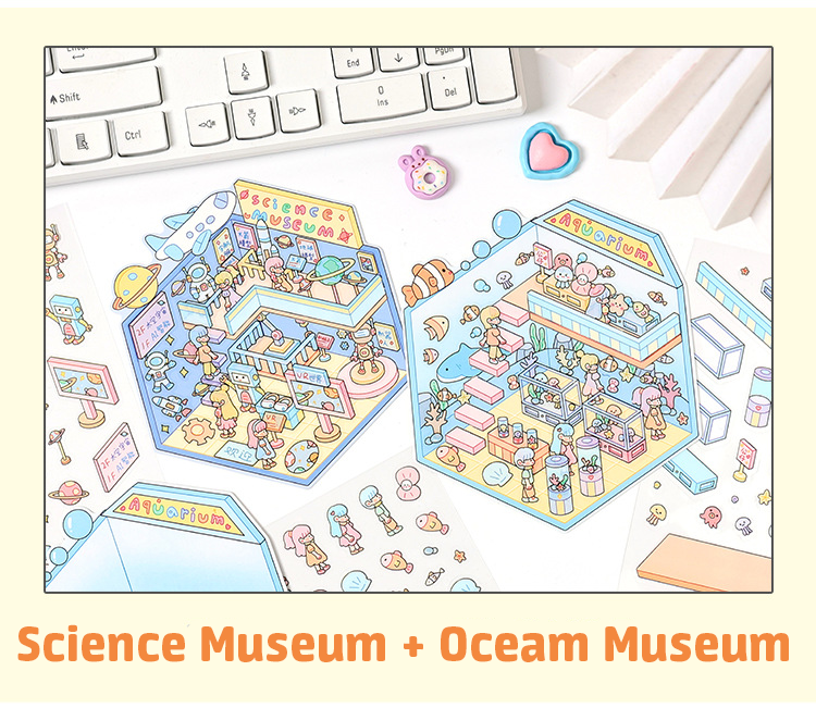 Popular Venues DIY 3D Sticker Collection - 8 Cute Miniature Scenes