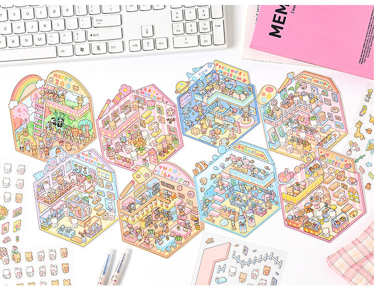 Popular Venues DIY 3D Sticker Collection - 8 Cute Miniature Scenes