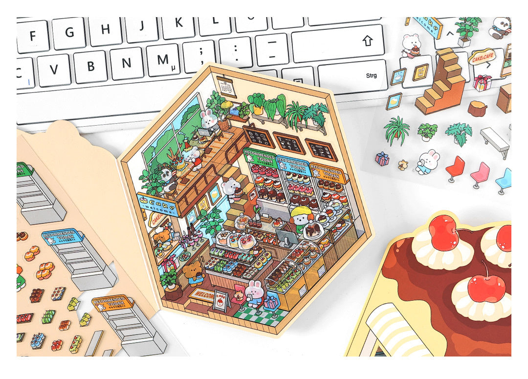 Fun Dessert House DIY 3D Scene Stickers - 3 Cute Miniature Scenes