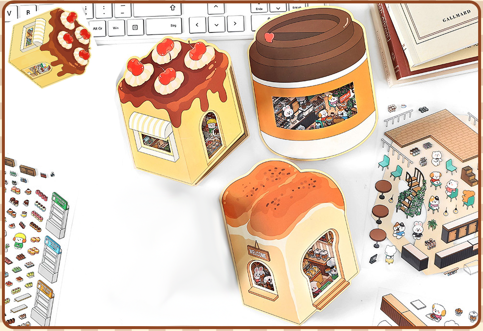 Fun Dessert House DIY 3D Scene Stickers - 3 Cute Miniature Scenes