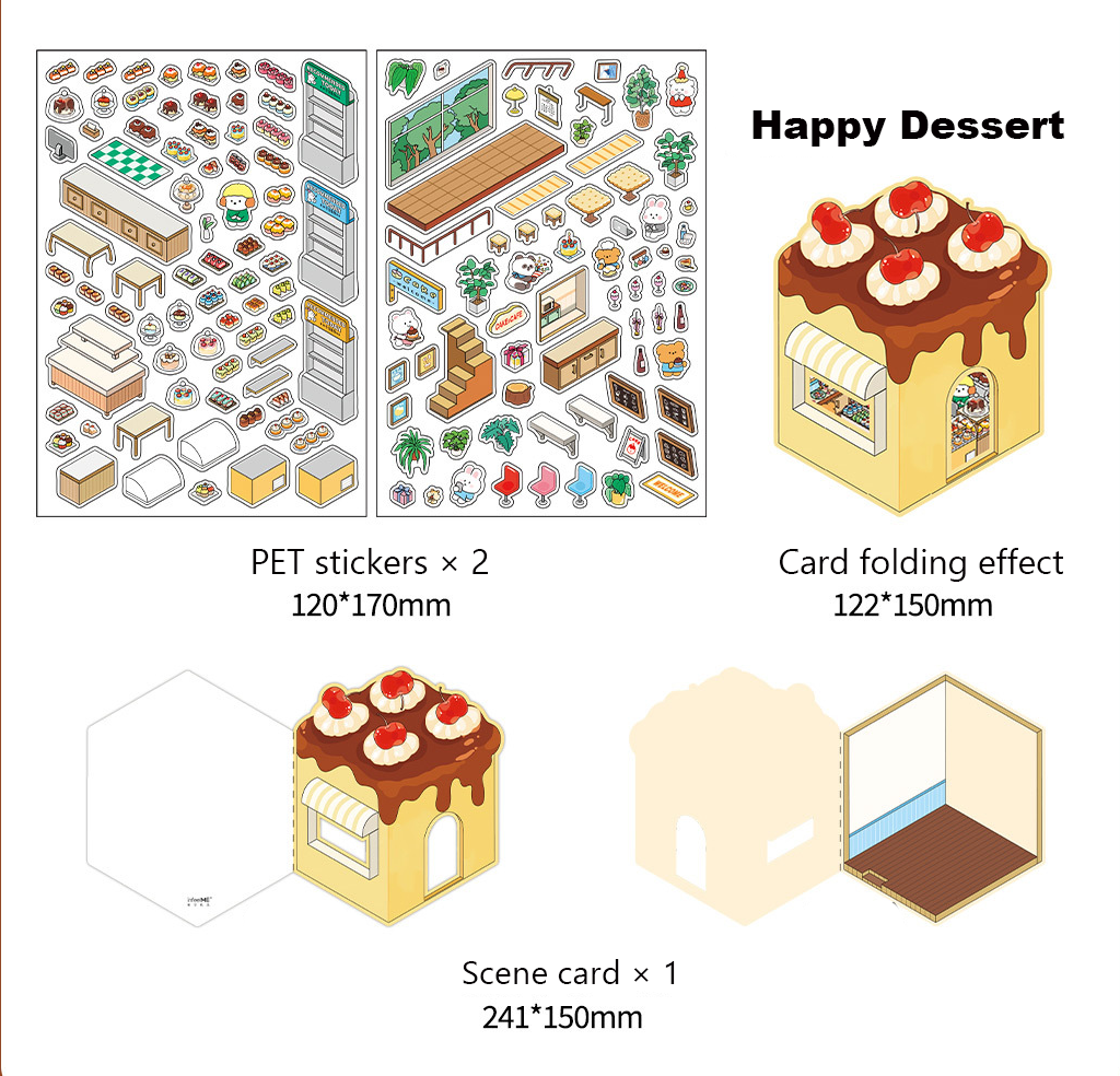Fun Dessert House DIY 3D Scene Stickers - 3 Cute Miniature Scenes
