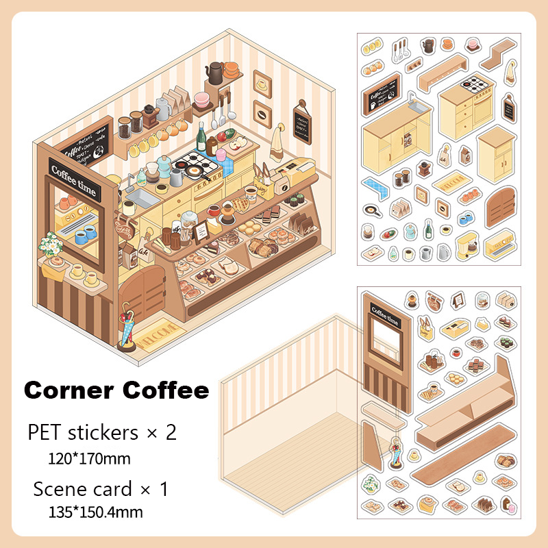 Corner Series: Sweet, Sip, Stay & Shop DIY 3D Scene Stickers 4 Lovely Miniature Scenes