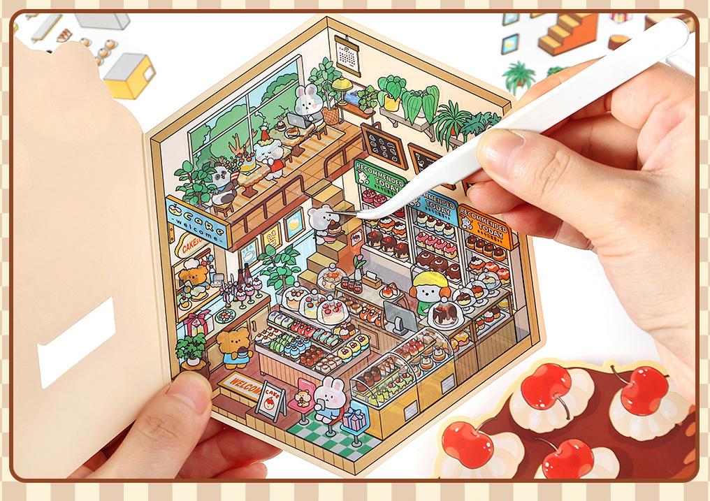 Fun Dessert House DIY 3D Scene Stickers - 3 Cute Miniature Scenes