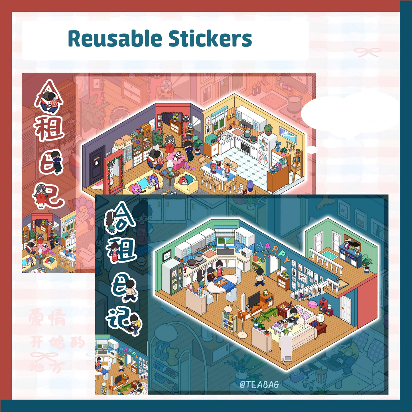 Shared living diary DIY 3D Sticker Collection - 2 Cute Miniature Scenes