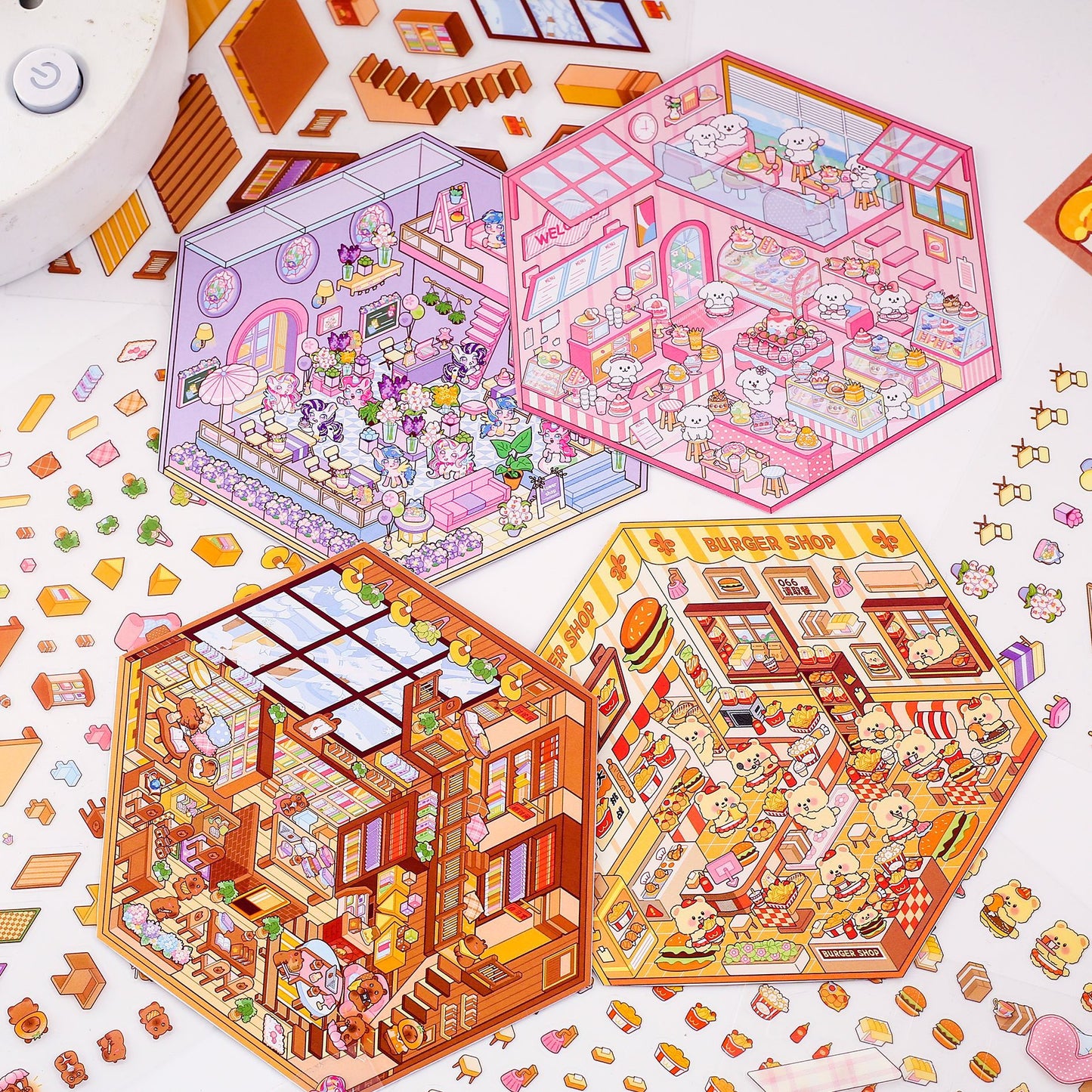 Cozy Critter Shops DIY 3D Sticker Collection 4 Cute Miniature Scenes
