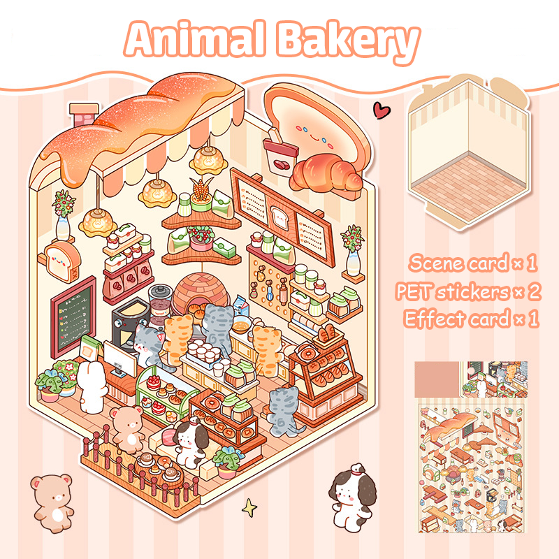 Critter Shop DIY 3D Scene Stickers 4 Cute Miniature Scenes