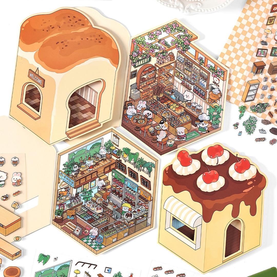 Fun Dessert House DIY 3D Scene Stickers - 3 Cute Miniature Scenes