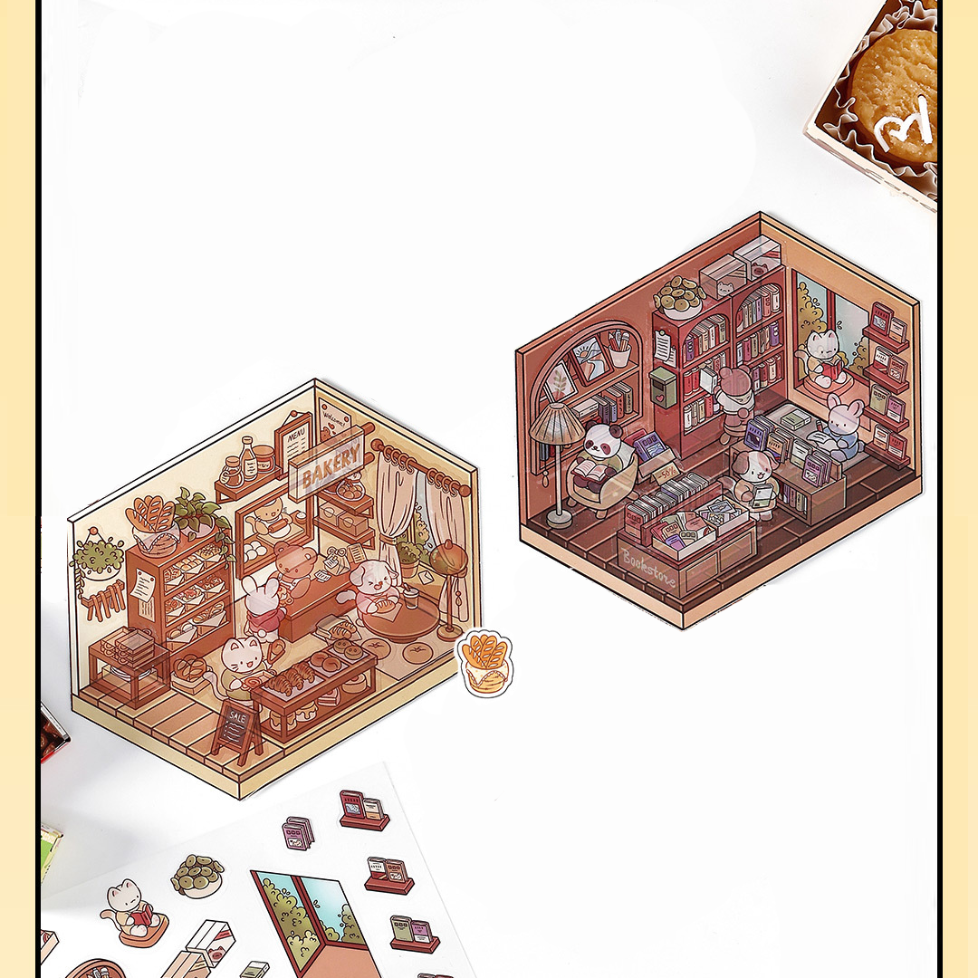 Open Today DIY 3D Scene Stickers 2 Lovely Miniature Scenes