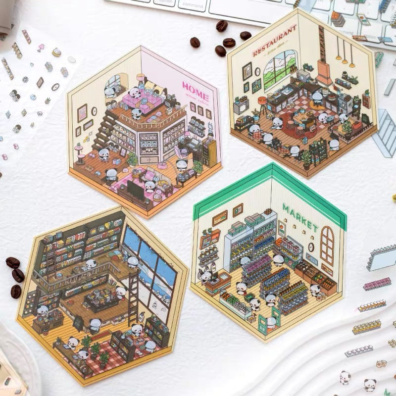 Panda Home Collection DIY 3D Scene Stickers 4 Cute Miniature Scenes
