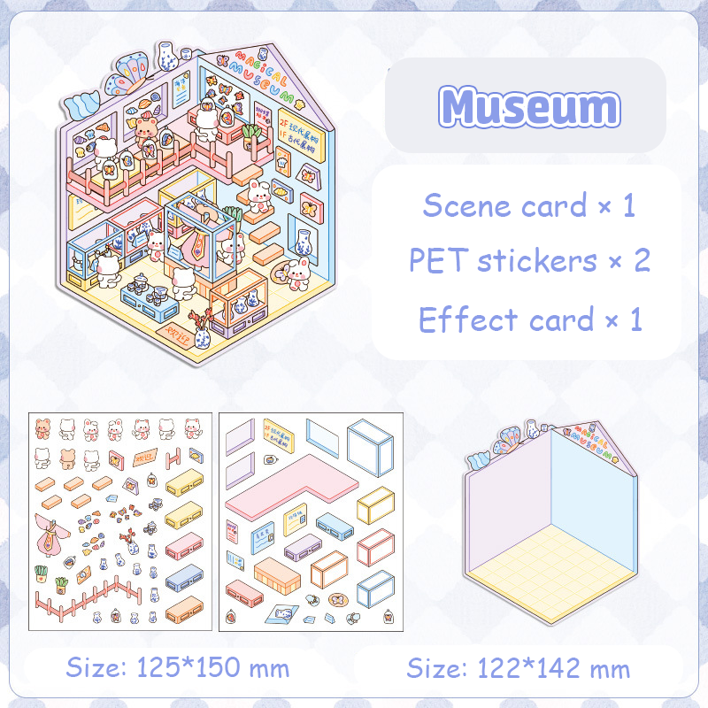 Popular Venues DIY 3D Sticker Collection - 8 Cute Miniature Scenes