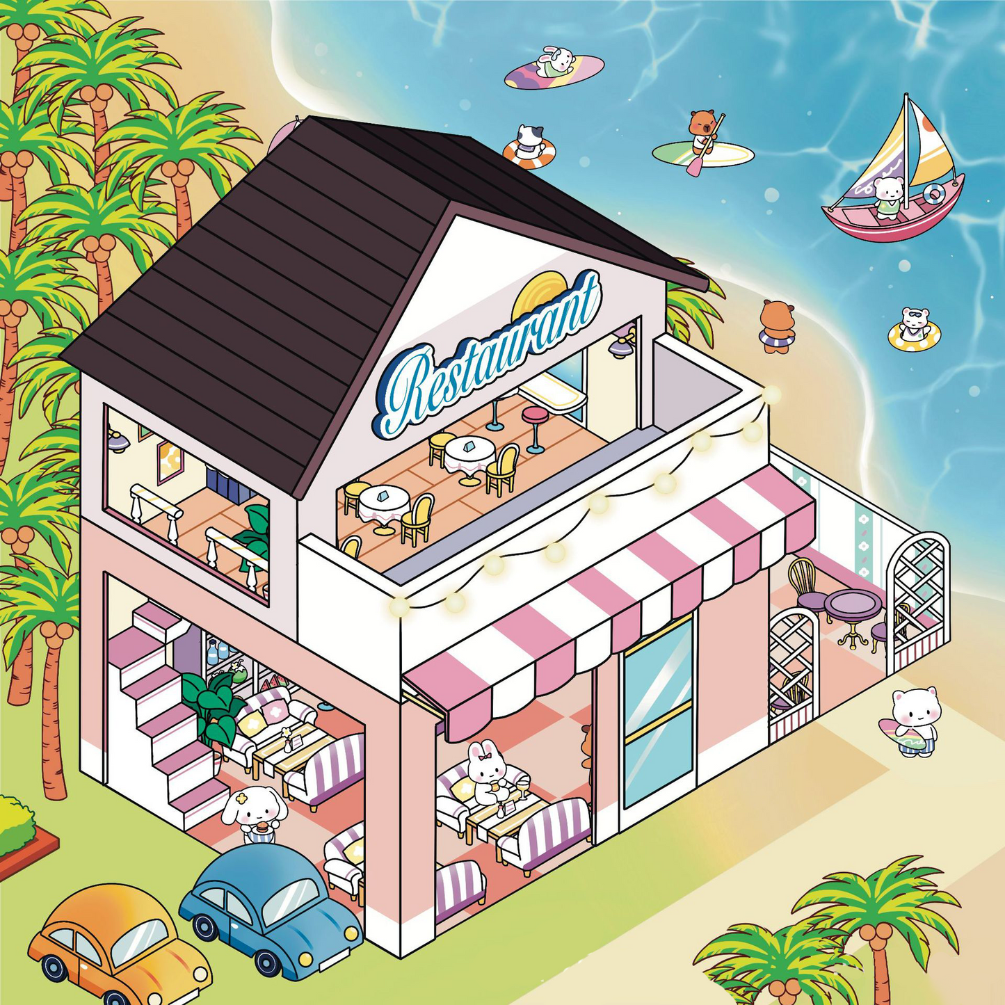 Seaside Restaurant DIY 3D Sticker Collection - Cute Miniature Scenes