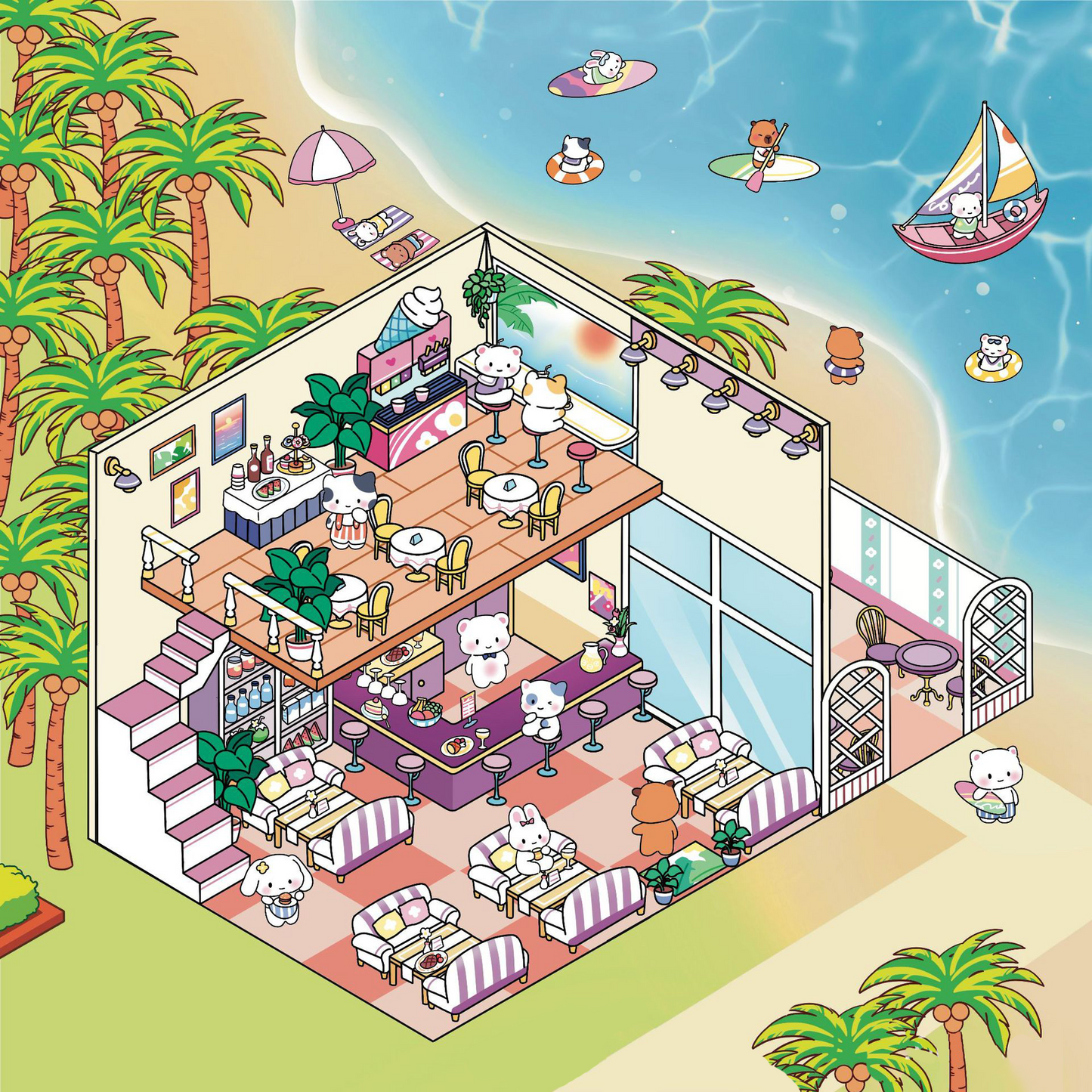 Seaside Restaurant DIY 3D Sticker Collection - Cute Miniature Scenes